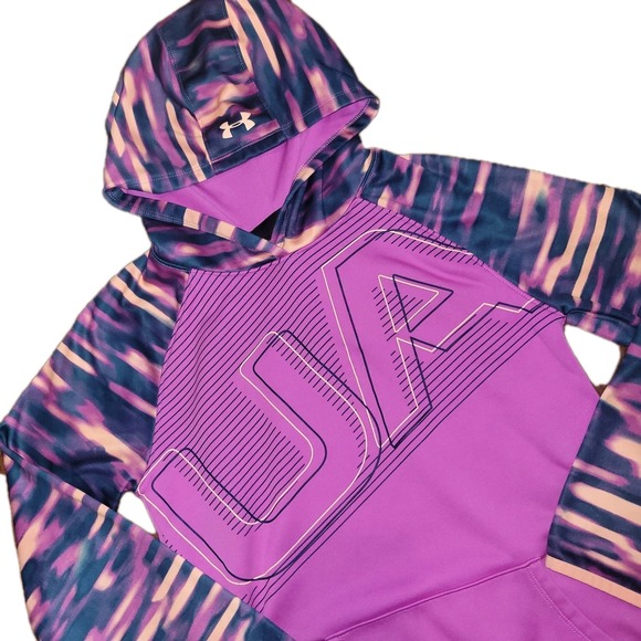 Under Armour Other - Under Armour Pullover Hoodie Sweatshirt Purple Multi Coldgear Girls Youth Large